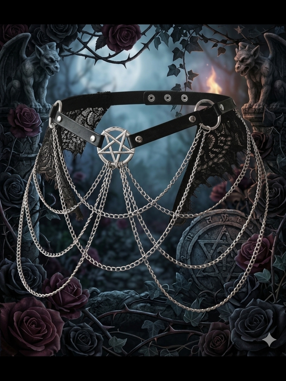 Hot Topic Black Lace Pentagram Chain Belt